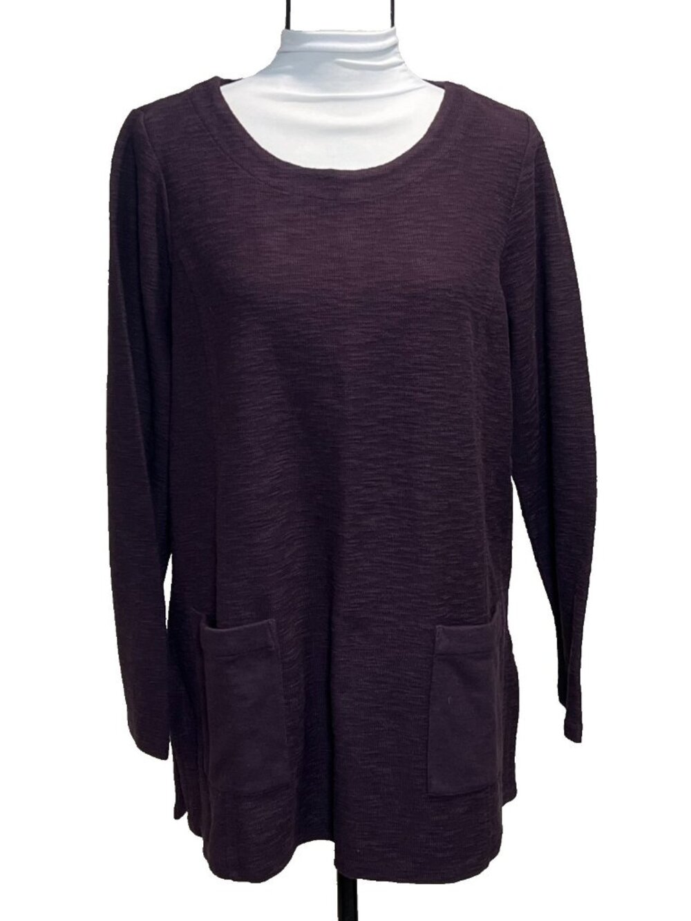 Pure Jill  Women's Sweater Tunic Top Organic Cotton BlackViolt Round Neck M NWT